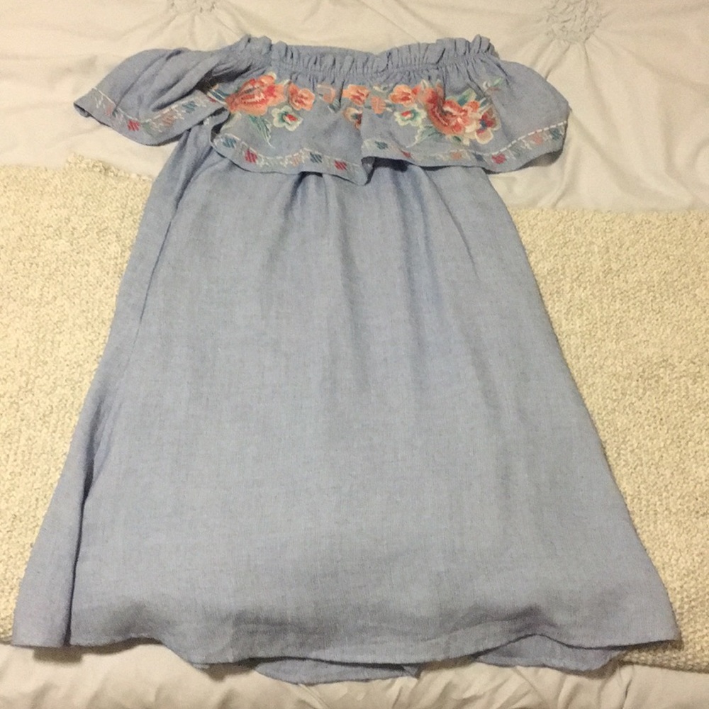 Embroidered denim dress
